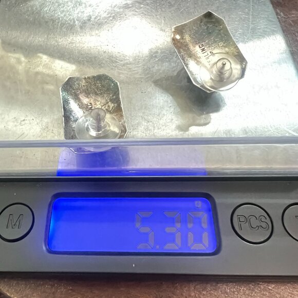 Vtg 925 Silver Onyx Post Earrings Artisan Handcrafted Marked AW MCM Southwestern - Picture 10 of 10